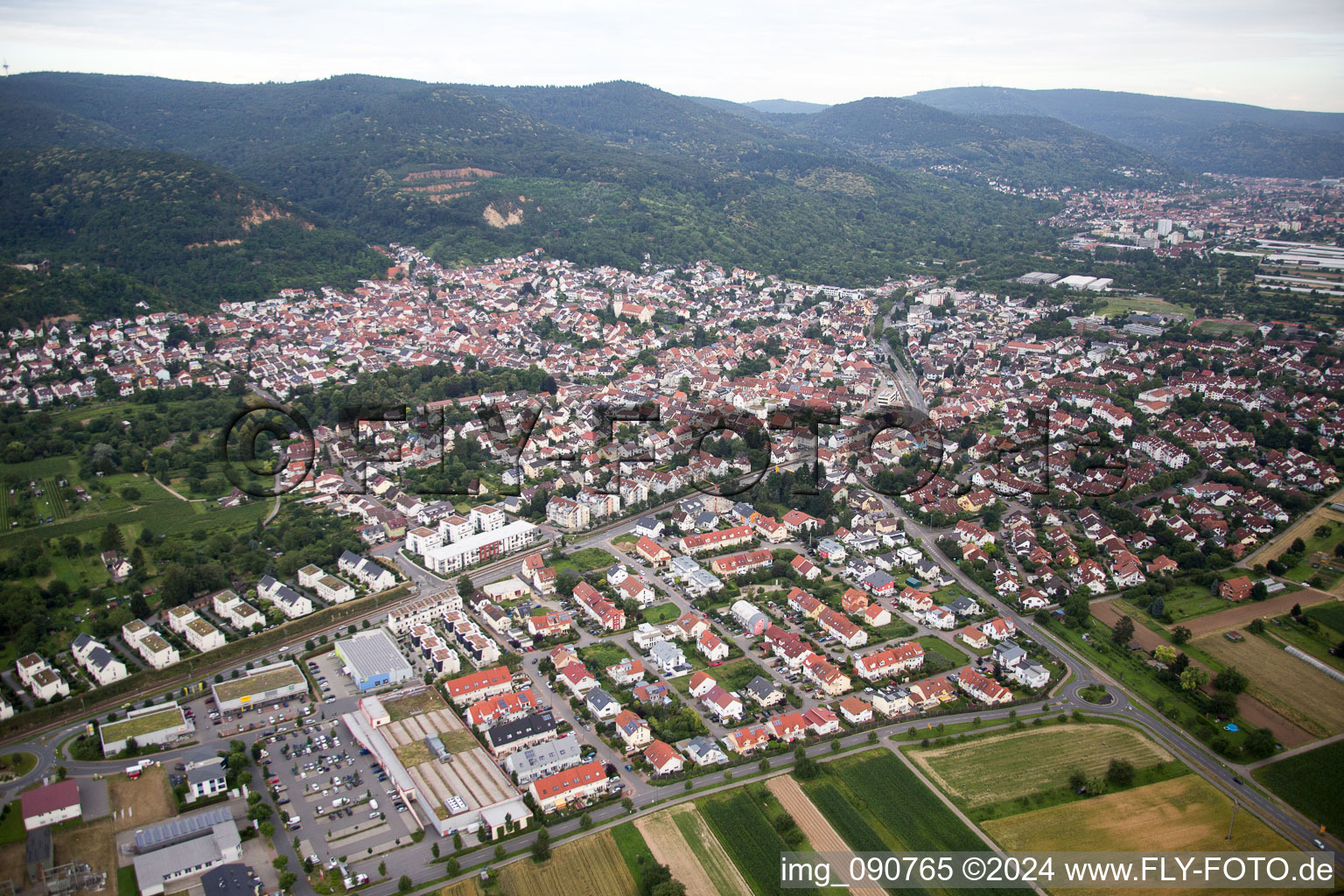 Town View of the streets and houses of the residential areas in Dossenheim in the state Baden-Wurttemberg