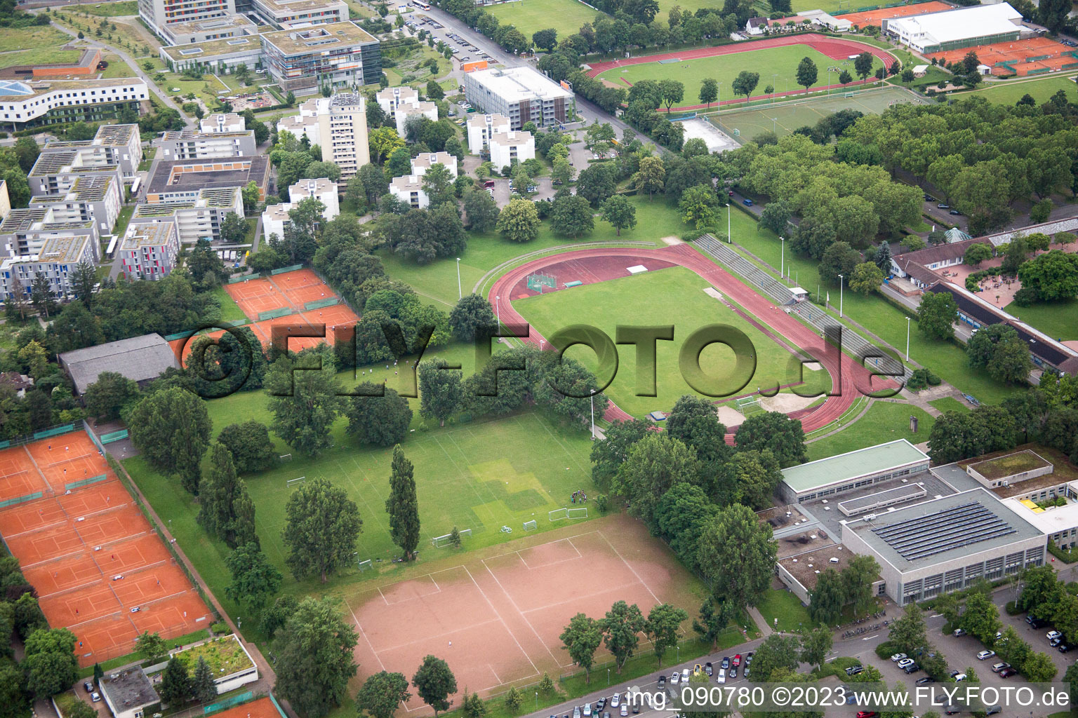 Aerial view of Lions Park, Arena of the Lions in the district Handschuhsheimer in Heidelberg in the state Baden-Wuerttemberg, Germany