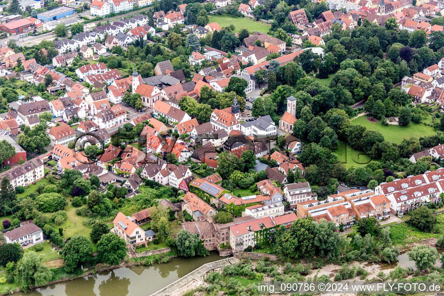 Village on the river bank areas of the river Neckar in Wieblingen in the state Baden-Wurttemberg, Germany