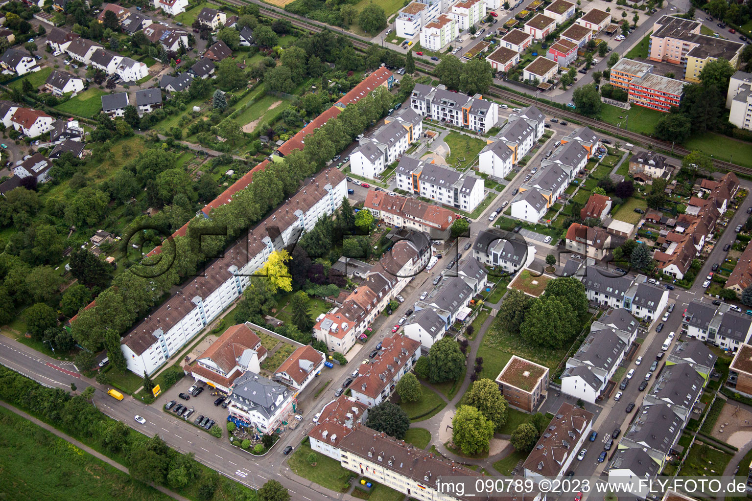 Oblique view of District Wieblingen in Heidelberg in the state Baden-Wuerttemberg, Germany