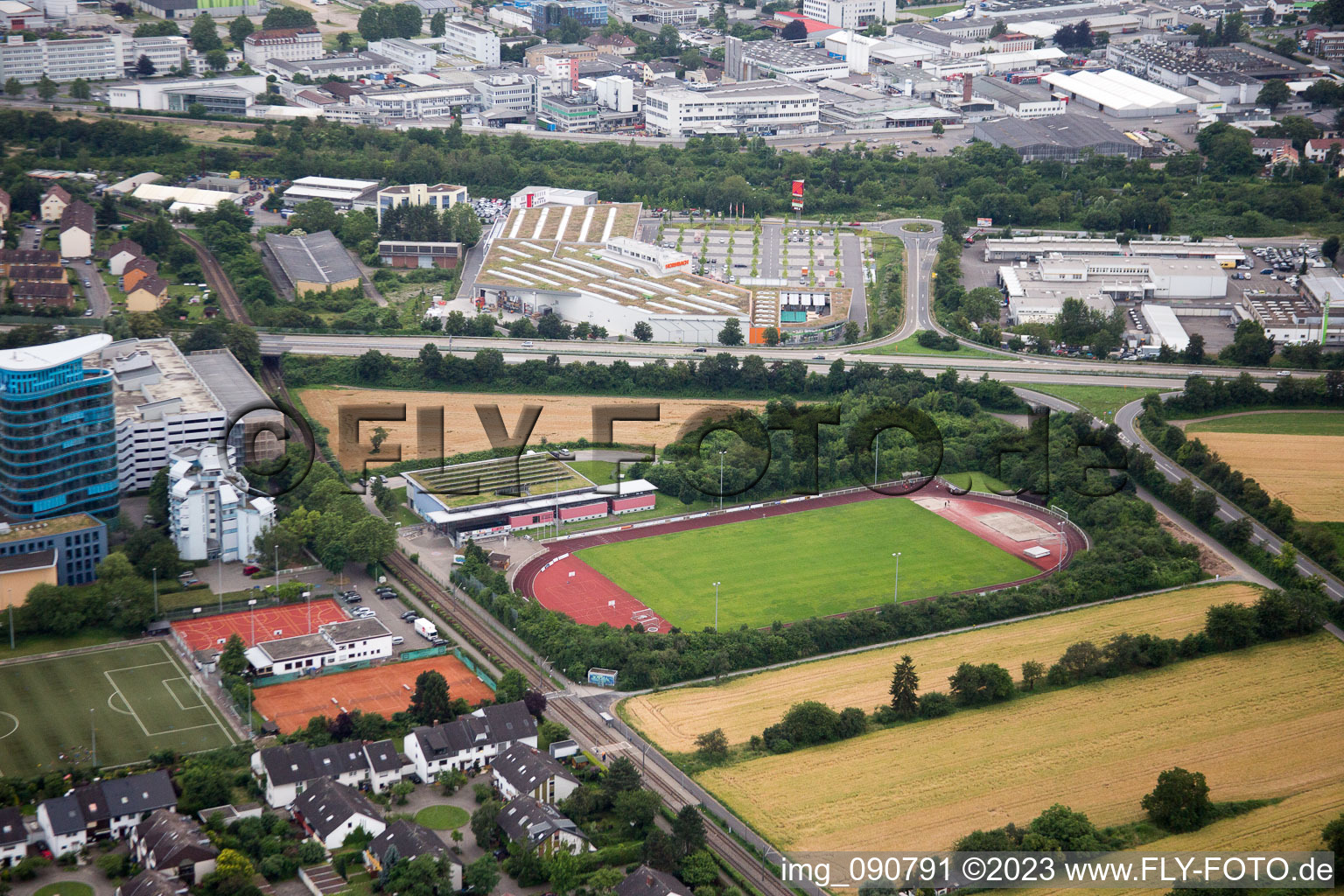 Aerial view of Building complex of the university SRH in the district Wieblingen in Heidelberg in the state Baden-Wurttemberg, Germany