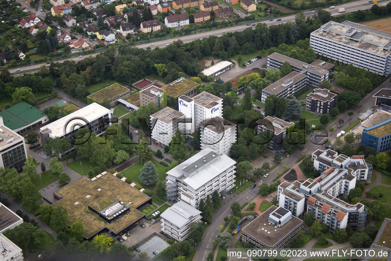 Aerial photograpy of Building complex of the university SRH in the district Wieblingen in Heidelberg in the state Baden-Wurttemberg, Germany