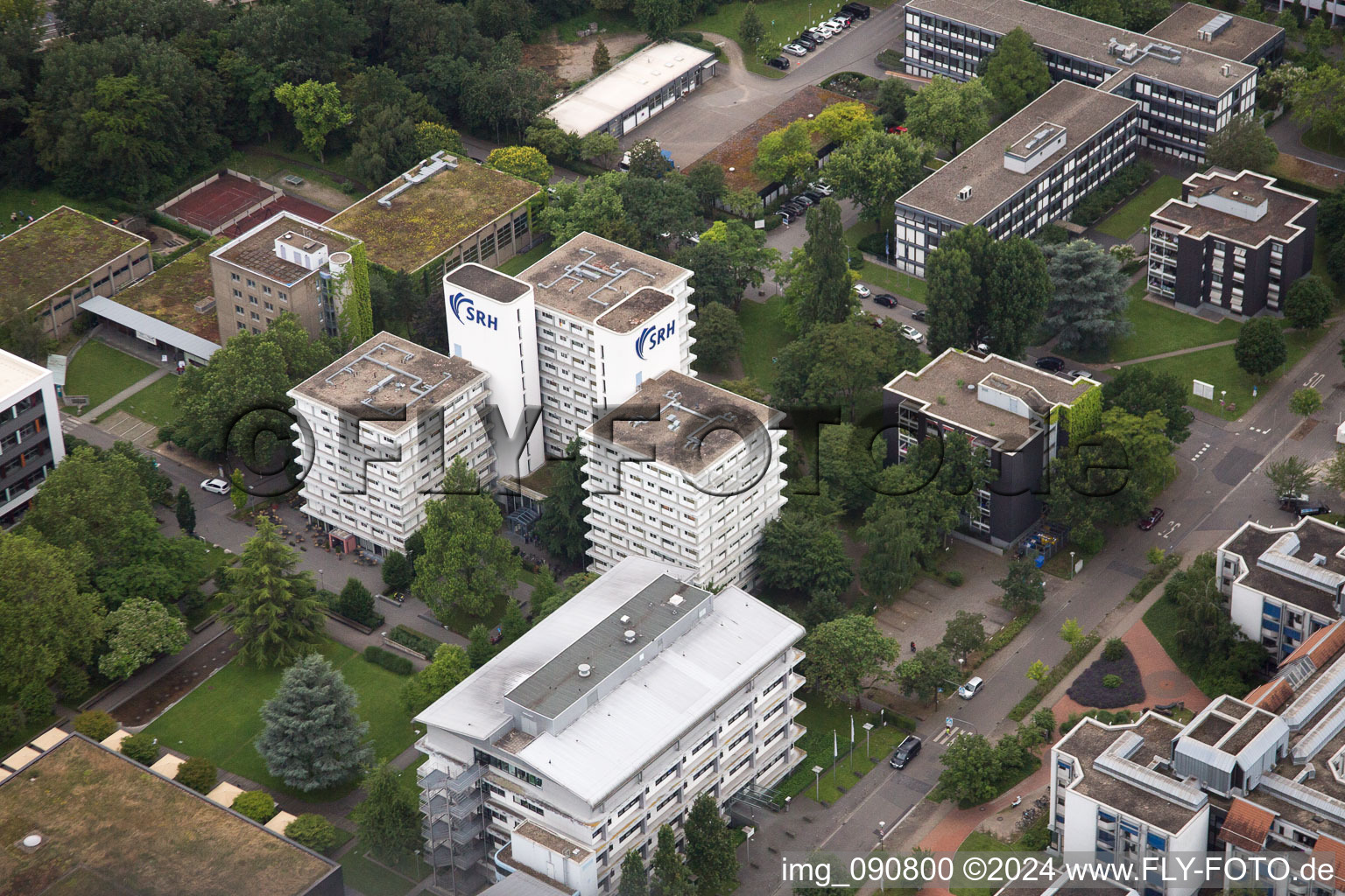 Oblique view of Building complex of the university SRH in the district Wieblingen in Heidelberg in the state Baden-Wurttemberg, Germany