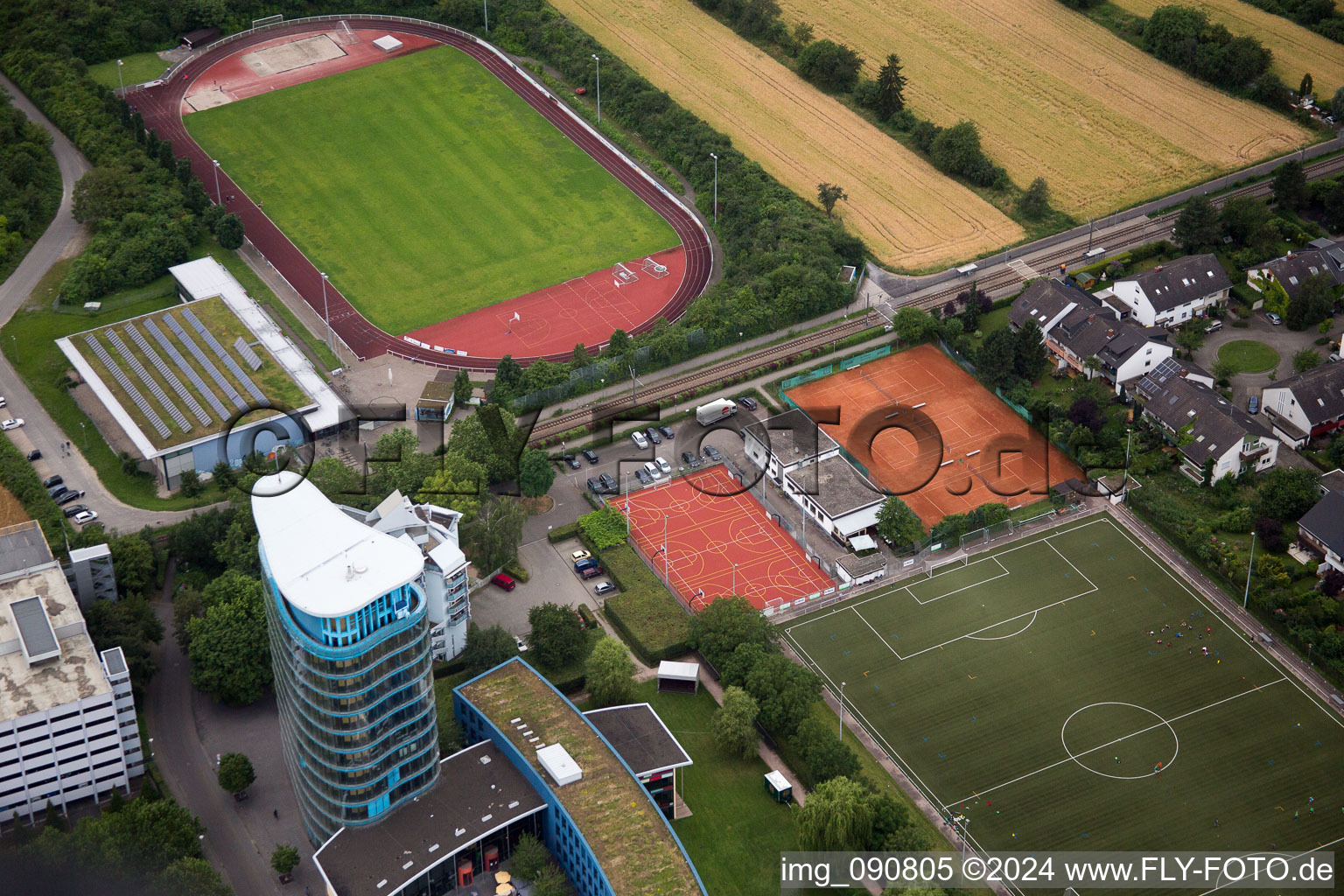 Aerial view of SRH University in the district Wieblingen in Heidelberg in the state Baden-Wuerttemberg, Germany