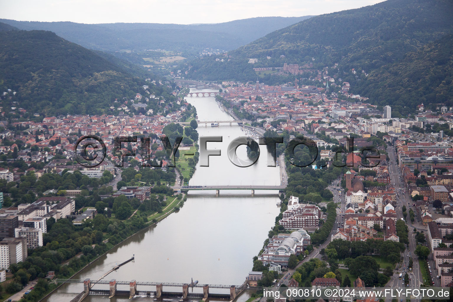 Aerial view of Neckar and Neuenheim in the district Neuenheim in Heidelberg in the state Baden-Wuerttemberg, Germany