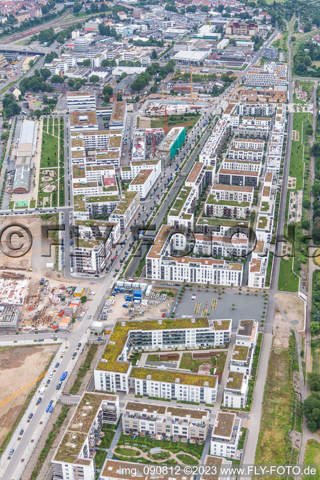 Aerial view of District Bahnstadt in Heidelberg in the state Baden-Wuerttemberg, Germany