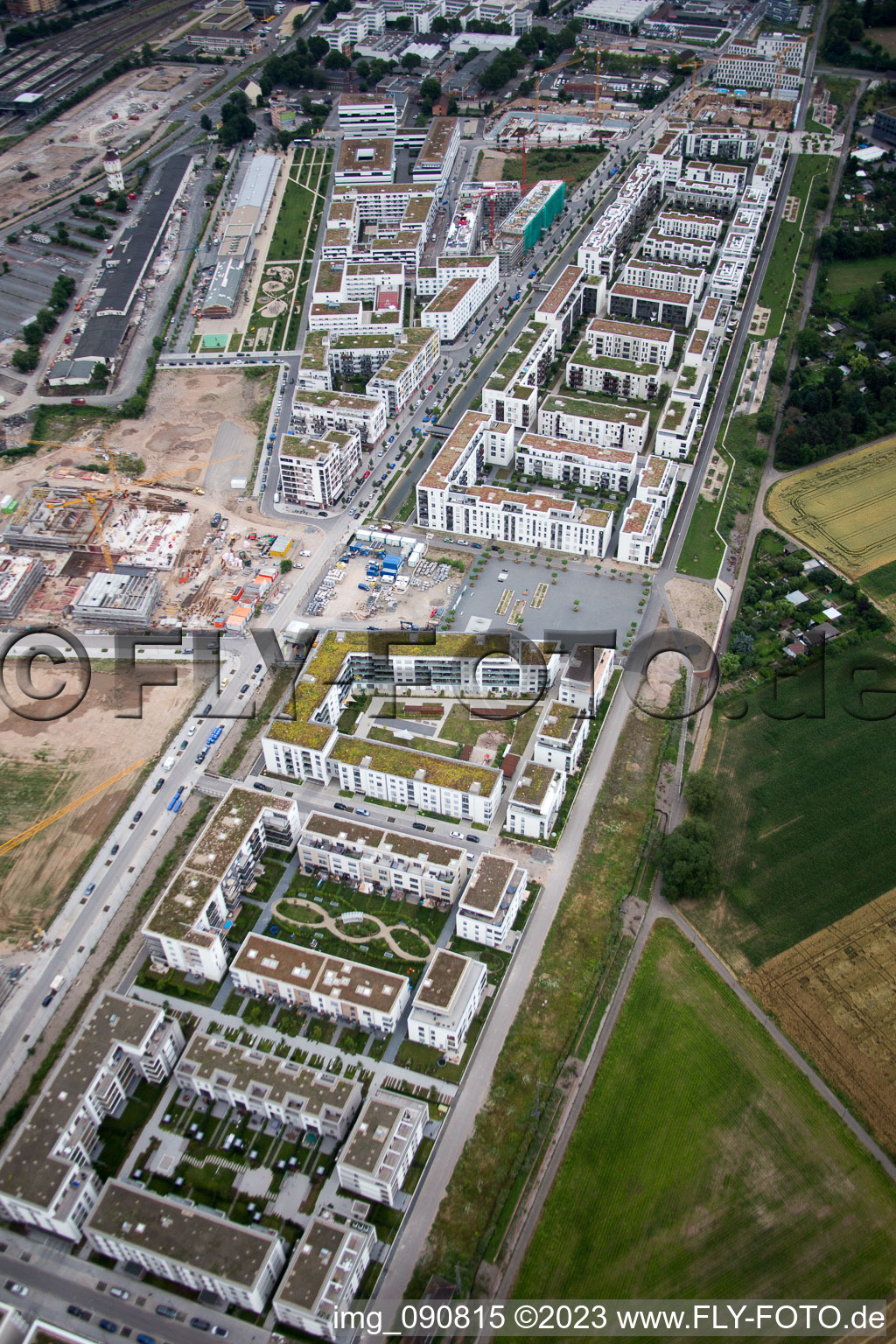 Aerial photograpy of District Bahnstadt in Heidelberg in the state Baden-Wuerttemberg, Germany