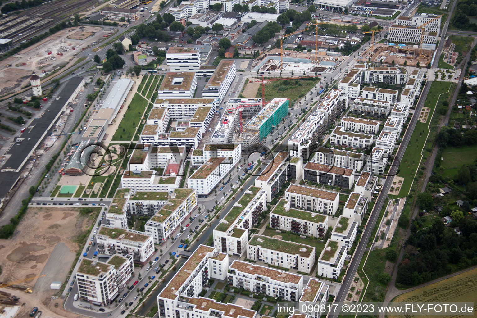 District Bahnstadt in Heidelberg in the state Baden-Wuerttemberg, Germany from above