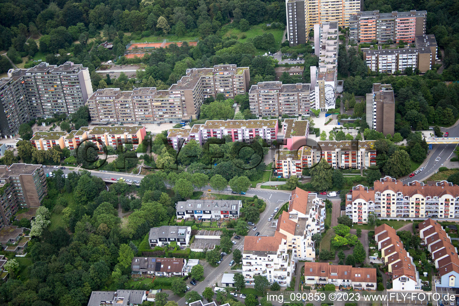 HD-Emmertsgrund in the district Emmertsgrund in Heidelberg in the state Baden-Wuerttemberg, Germany seen from above