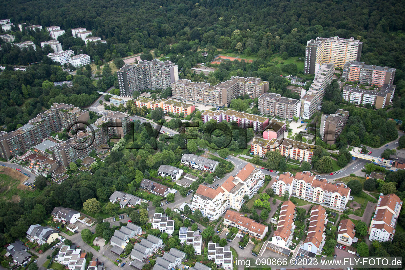 HD-Emmertsgrund in the district Emmertsgrund in Heidelberg in the state Baden-Wuerttemberg, Germany from the plane