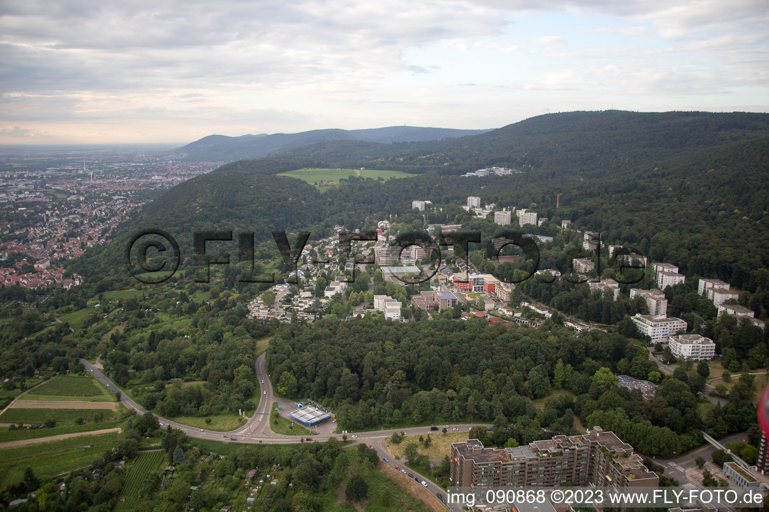 From the south in the district Boxberg in Heidelberg in the state Baden-Wuerttemberg, Germany