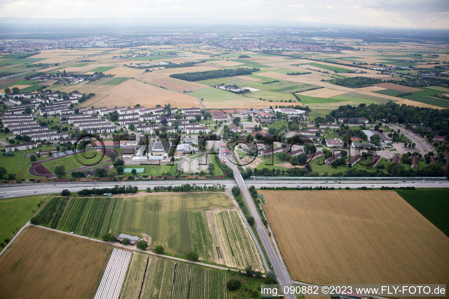 Aerial view of BAMF in Pattrik Henry Village in the district Patrick Henry Village in Heidelberg in the state Baden-Wuerttemberg, Germany