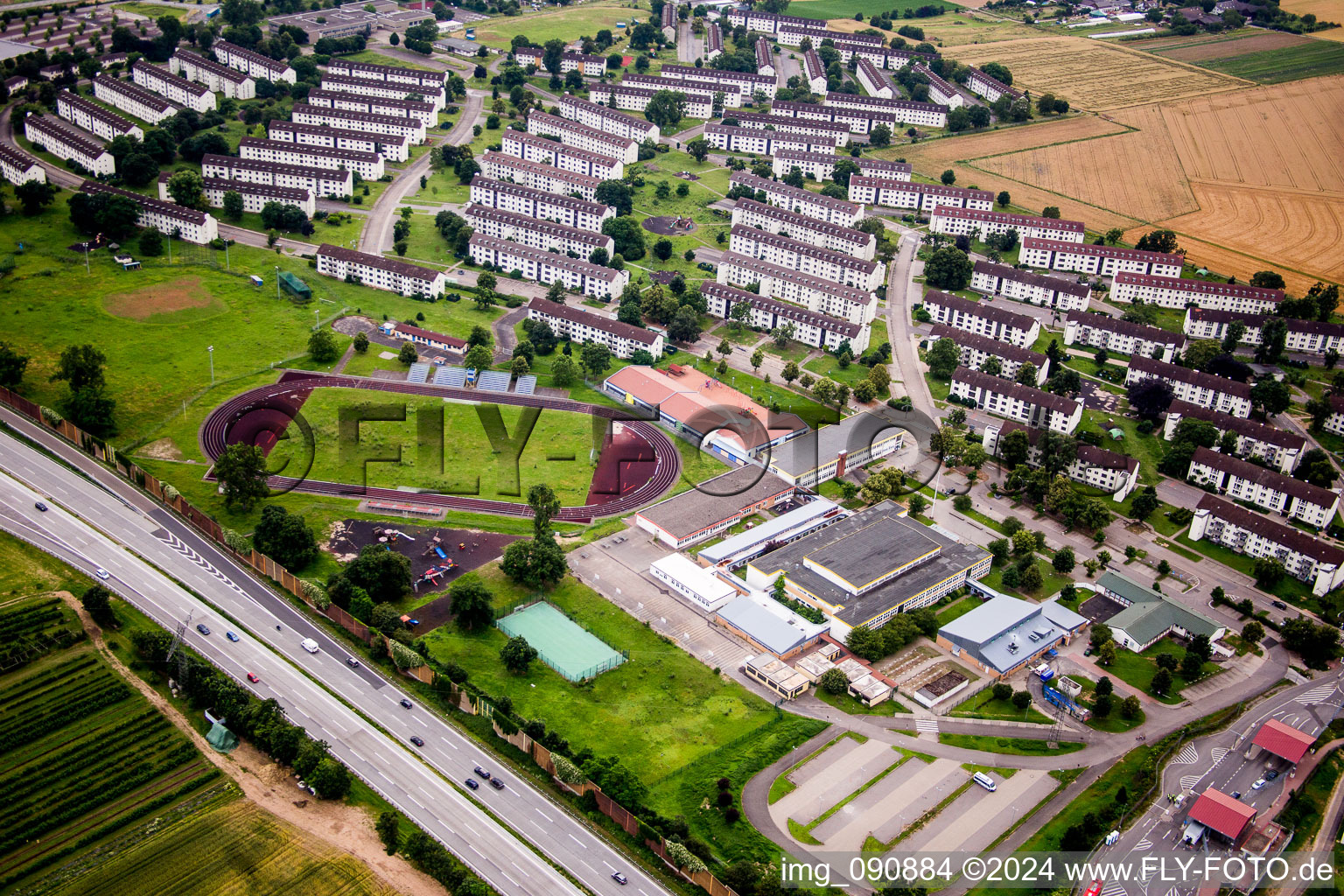 Aerial photograpy of Refugee - buildings Erstaufnahmeeinrichtung of Lanof Baden-Wuerttemberg in the district Patrick-Henry-Village in Heidelberg in the state Baden-Wurttemberg, Germany