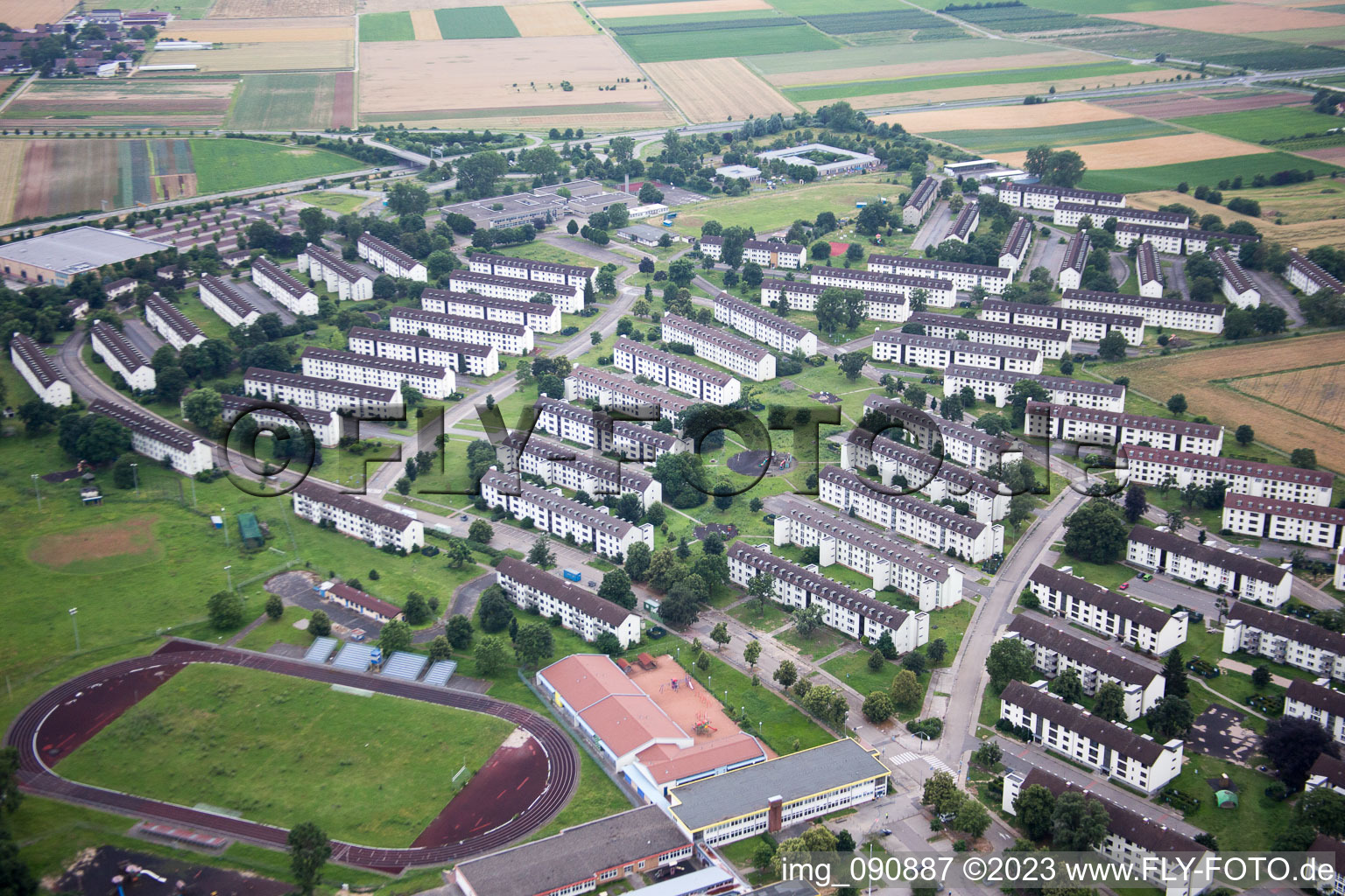 Aerial view of HD- Pattrik Henry Village in the district Patrick Henry Village in Heidelberg in the state Baden-Wuerttemberg, Germany