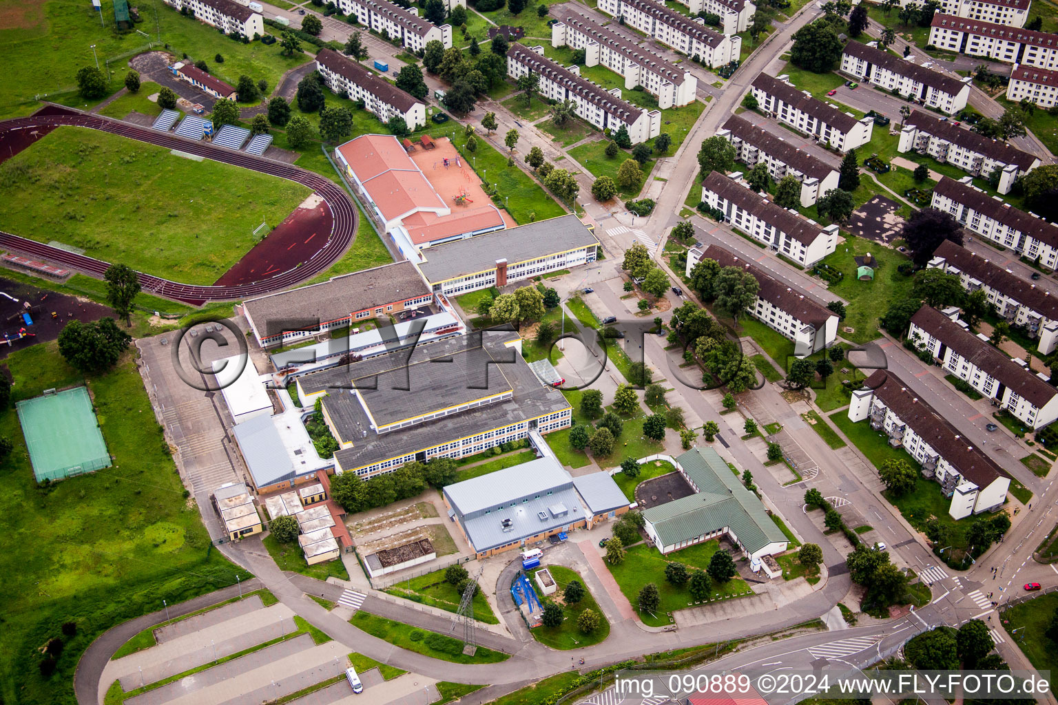 Refugee - buildings Erstaufnahmeeinrichtung of Lanof Baden-Wuerttemberg in the district Patrick-Henry-Village in Heidelberg in the state Baden-Wurttemberg, Germany from above