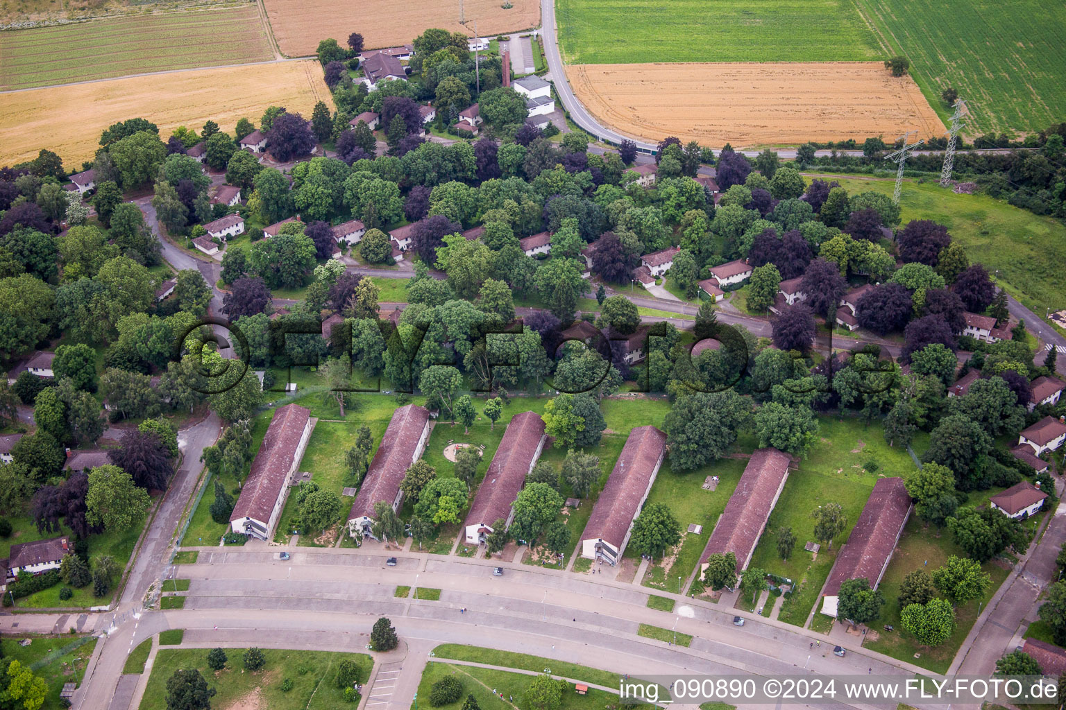 Refugee - buildings Erstaufnahmeeinrichtung of Lanof Baden-Wuerttemberg in the district Patrick-Henry-Village in Heidelberg in the state Baden-Wurttemberg, Germany out of the air