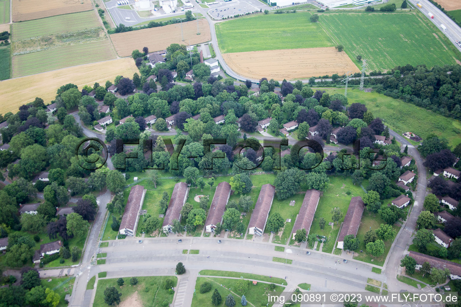 Oblique view of HD- Pattrik Henry Village in the district Patrick Henry Village in Heidelberg in the state Baden-Wuerttemberg, Germany