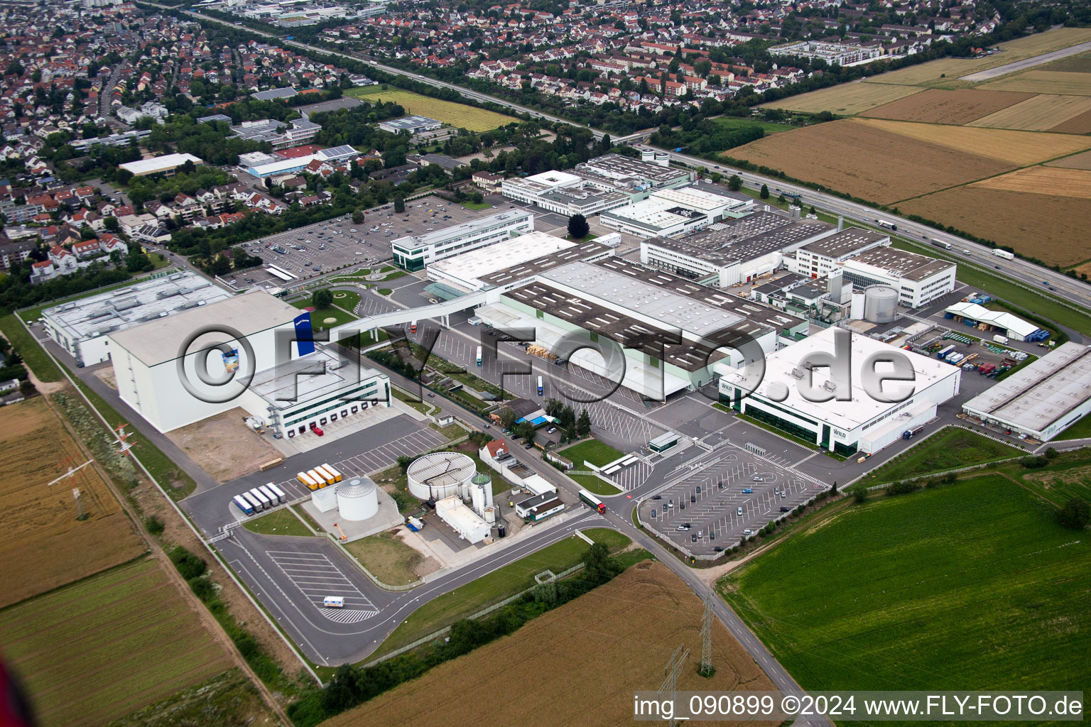 Aerial view of Building and production halls on the premises of Rudolf Wild GmbH & Co. KG (Capri-Sonne) in Eppelheim in the state Baden-Wurttemberg