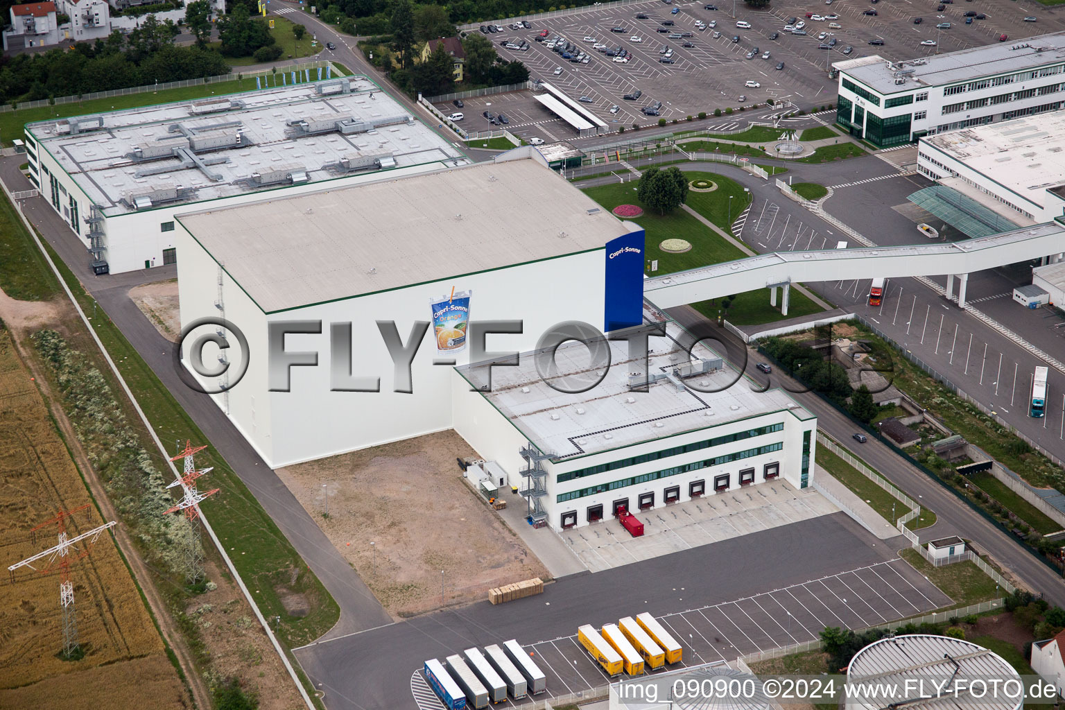 Aerial photograpy of Building and production halls on the premises of Rudolf Wild GmbH & Co. KG (Capri-Sonne) in Eppelheim in the state Baden-Wurttemberg