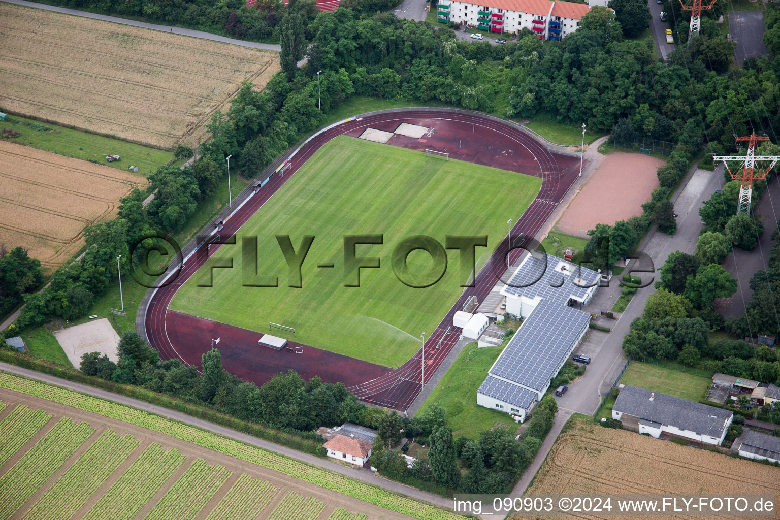 Aerial view of Sports field in Eppelheim in the state Baden-Wuerttemberg, Germany