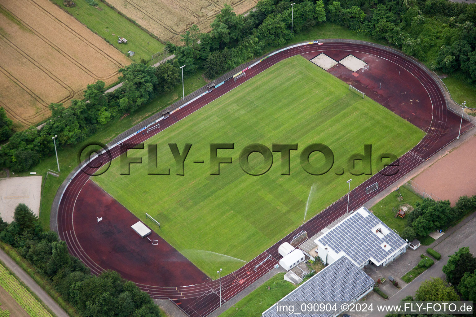 Aerial photograpy of Sports field in Eppelheim in the state Baden-Wuerttemberg, Germany