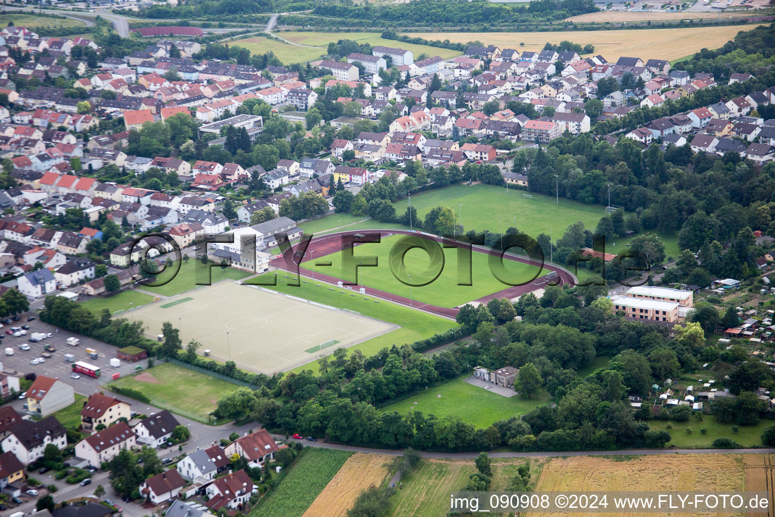 Aerial view of Plankstadt in the state Baden-Wuerttemberg, Germany