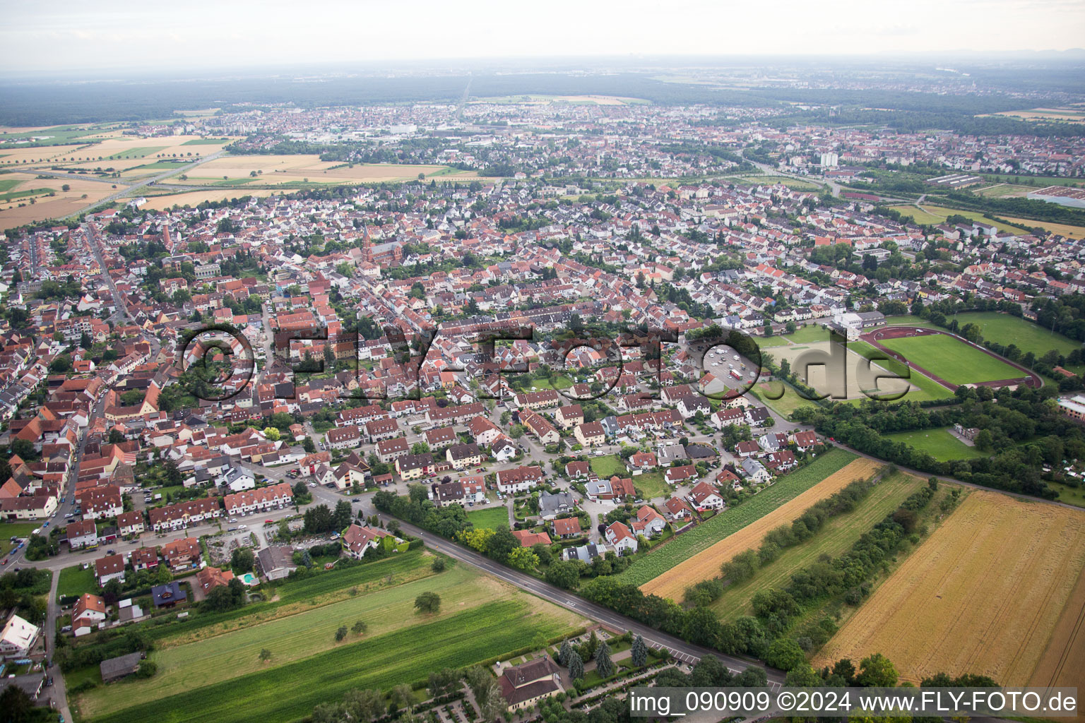 Aerial photograpy of Plankstadt in the state Baden-Wuerttemberg, Germany