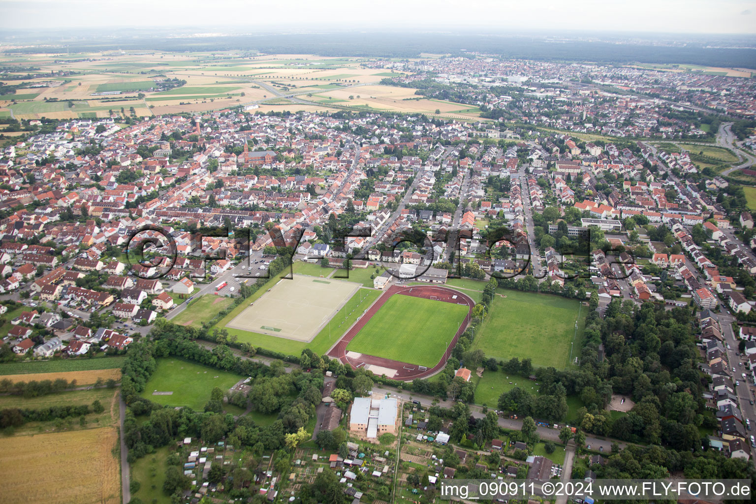 Plankstadt in the state Baden-Wuerttemberg, Germany from above