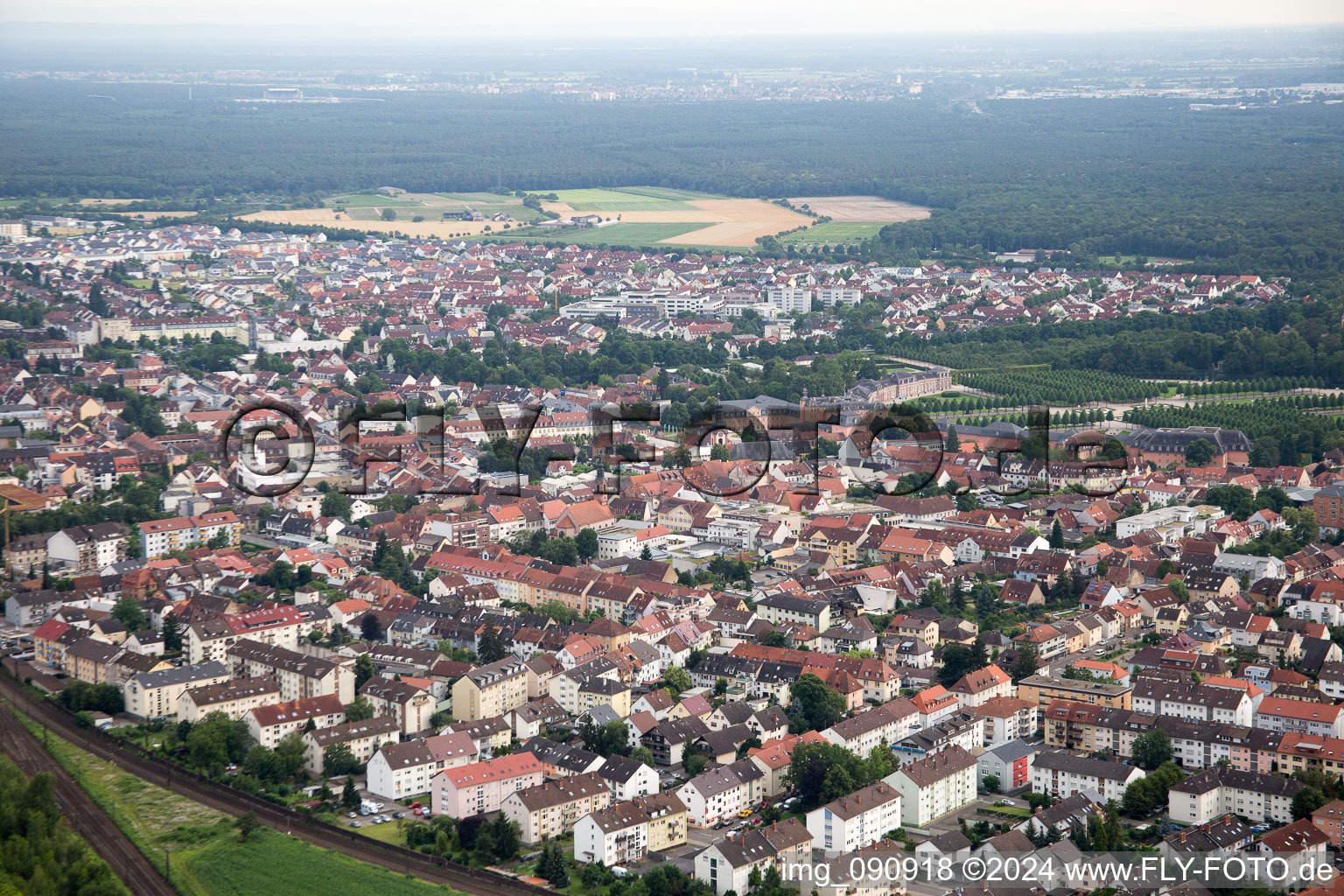 Bird's eye view of Plankstadt in the state Baden-Wuerttemberg, Germany