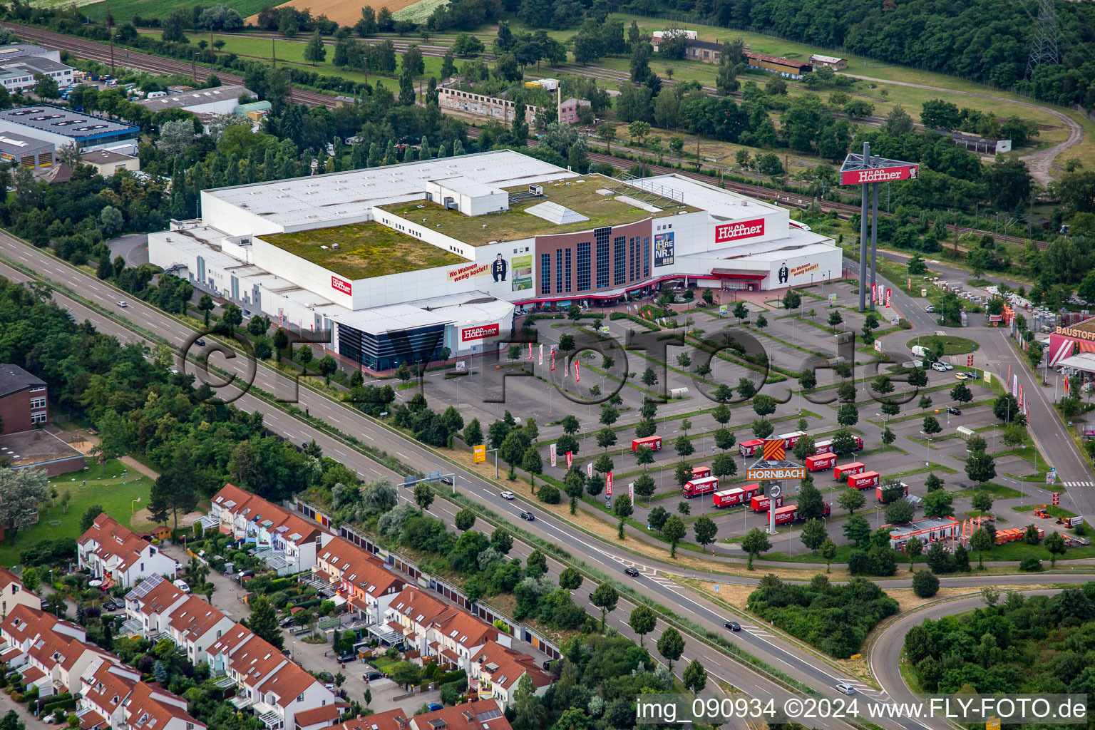 Aerial view of Furniture Höffner in Schwetzingen in the state Baden-Wuerttemberg, Germany