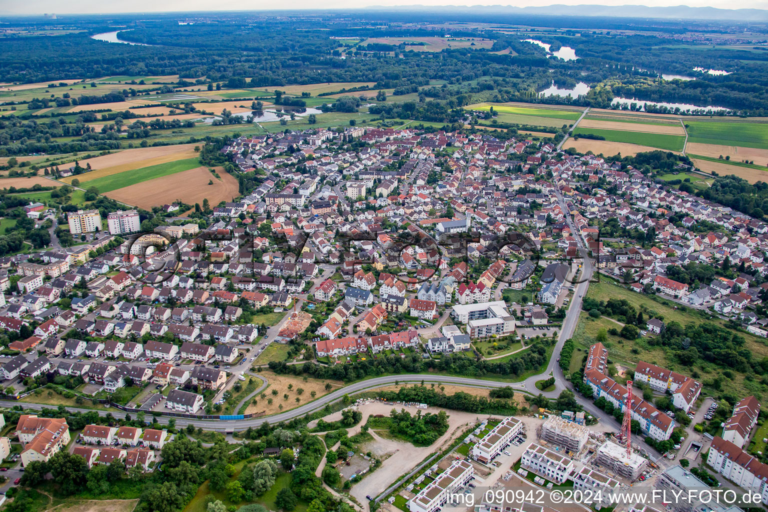 Aerial view of District Rohrhof in Brühl in the state Baden-Wuerttemberg, Germany