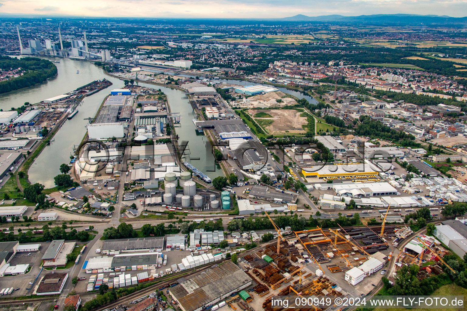 Harbor in the district Rheinau in Mannheim in the state Baden-Wuerttemberg, Germany