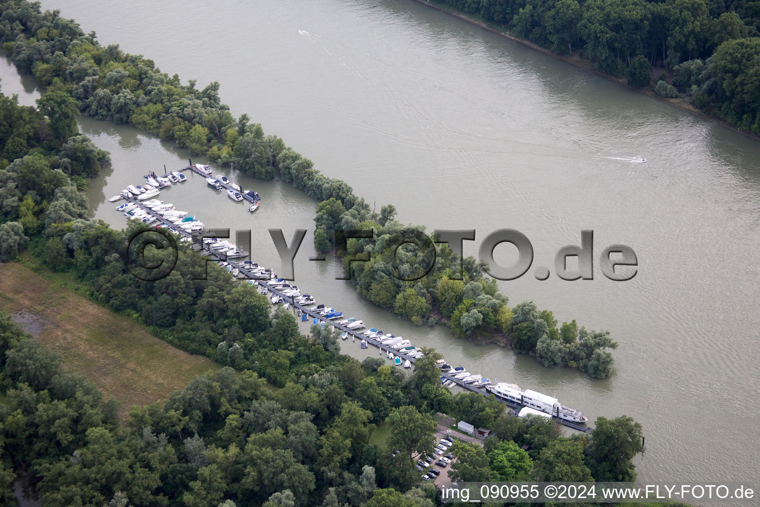 Aerial view of Marina in the district Rheinau in Mannheim in the state Baden-Wuerttemberg, Germany