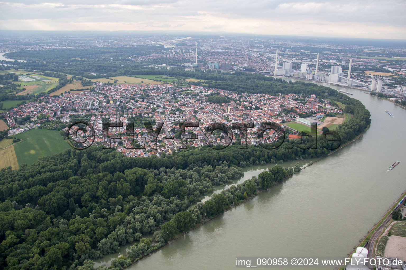 Altrip in the state Rhineland-Palatinate, Germany from the plane