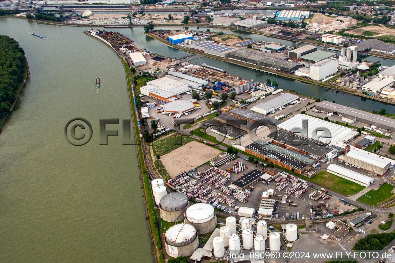 Rheinau Harbour in the district Rheinau in Mannheim in the state Baden-Wuerttemberg, Germany from above