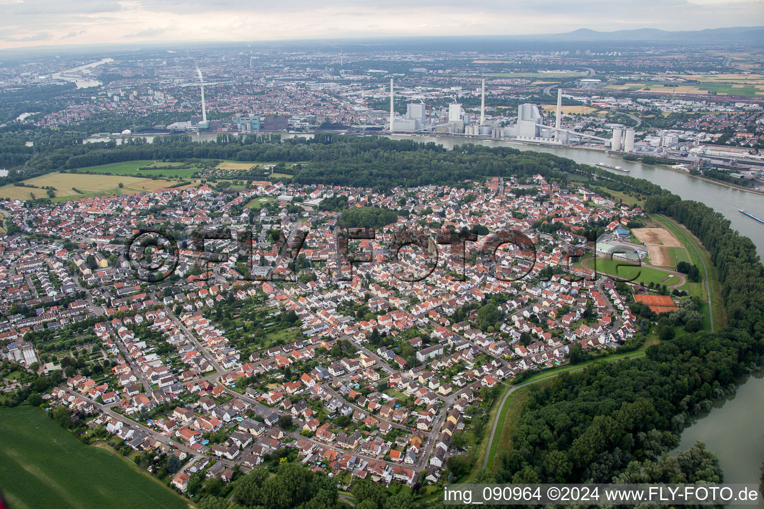 Bird's eye view of Altrip in the state Rhineland-Palatinate, Germany