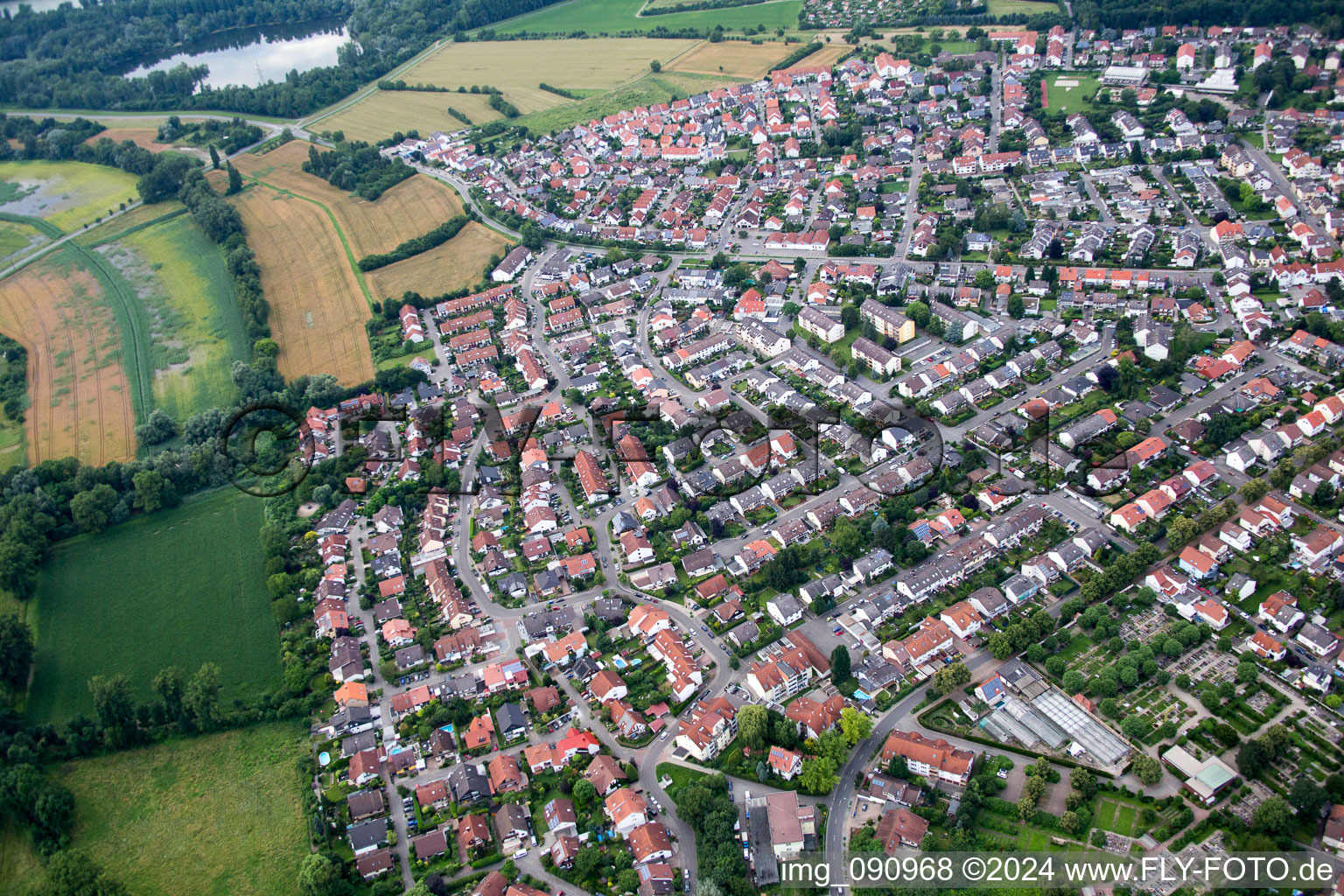 Drone recording of Altrip in the state Rhineland-Palatinate, Germany