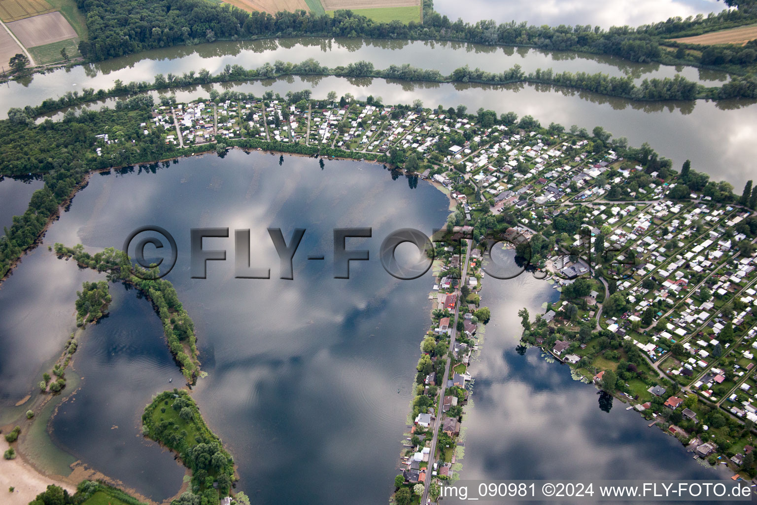 Blue Adriatic in Altrip in the state Rhineland-Palatinate, Germany seen from above