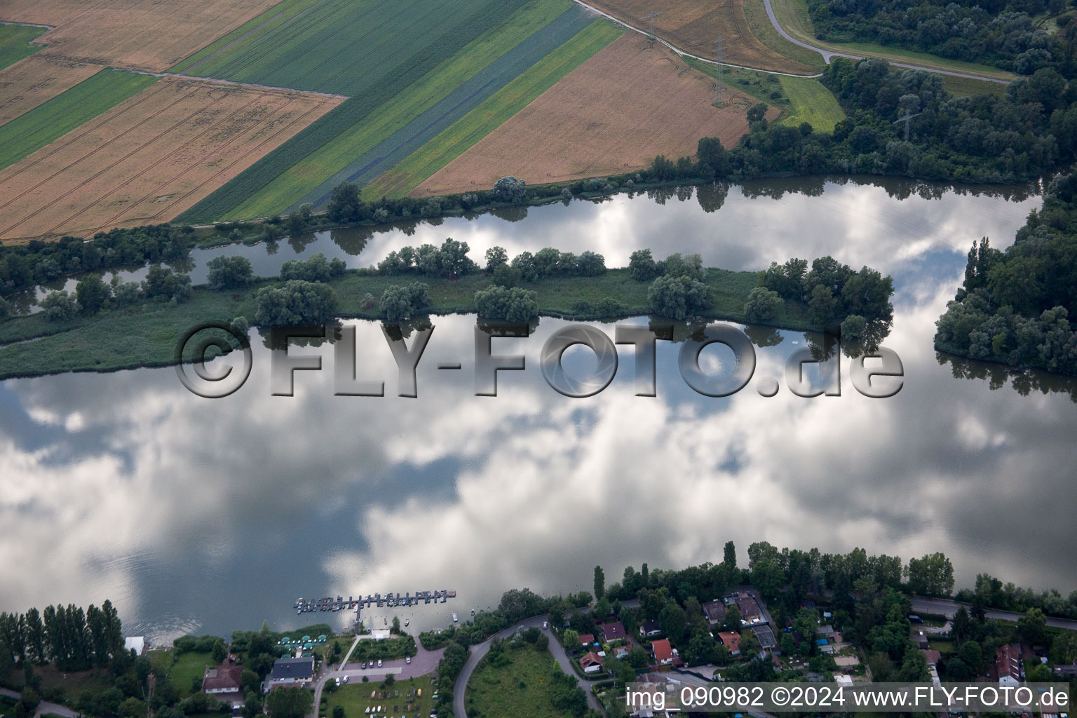 Blue Adriatic in Altrip in the state Rhineland-Palatinate, Germany from the plane