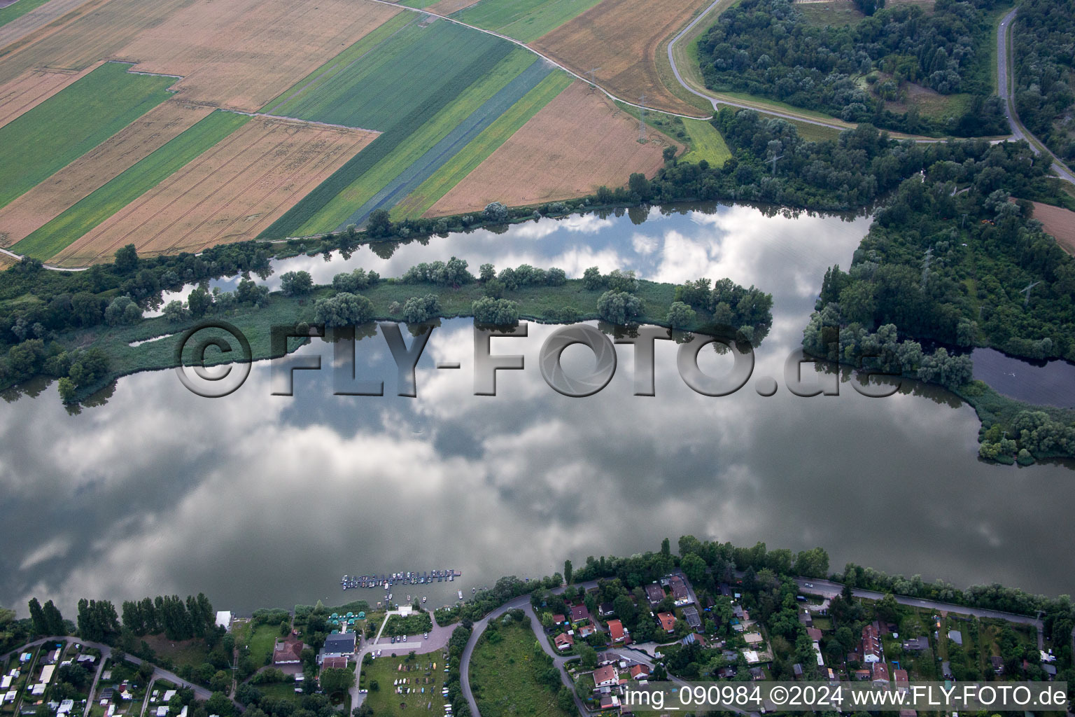 Blue Adriatic in Altrip in the state Rhineland-Palatinate, Germany viewn from the air