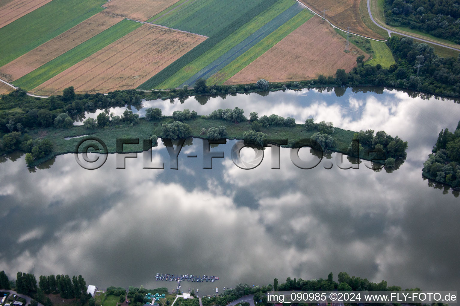 Drone recording of Blue Adriatic in Altrip in the state Rhineland-Palatinate, Germany