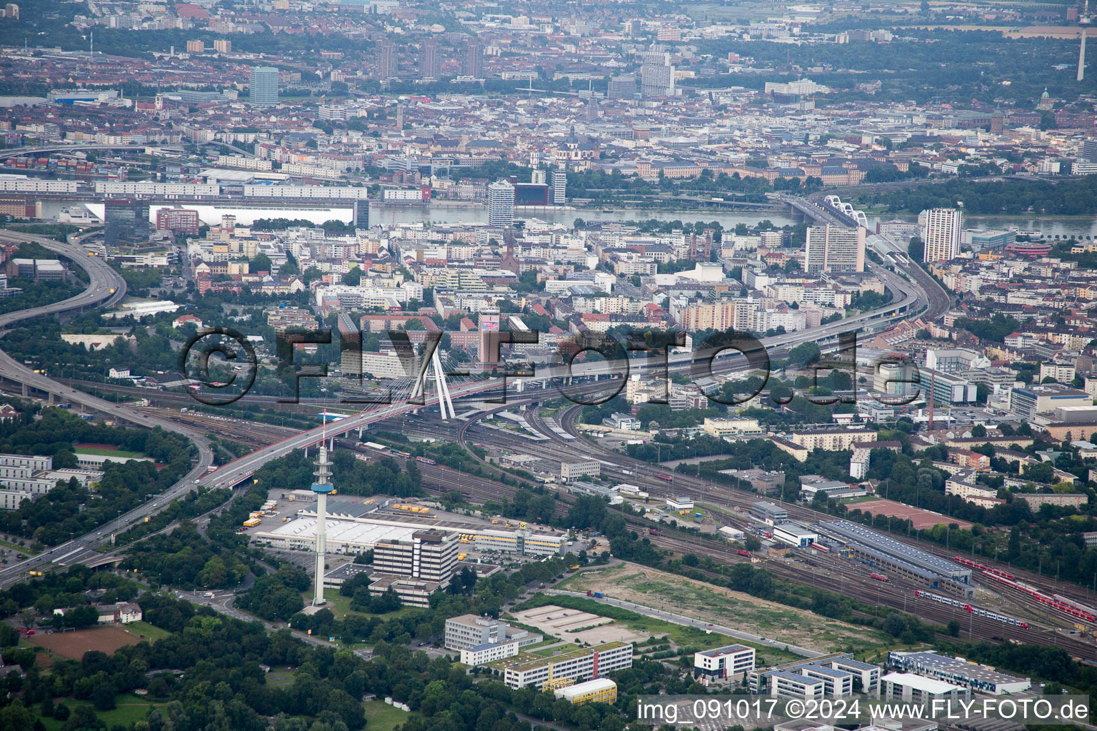 Aerial view of Underground station in the district Mundenheim in Ludwigshafen am Rhein in the state Rhineland-Palatinate, Germany