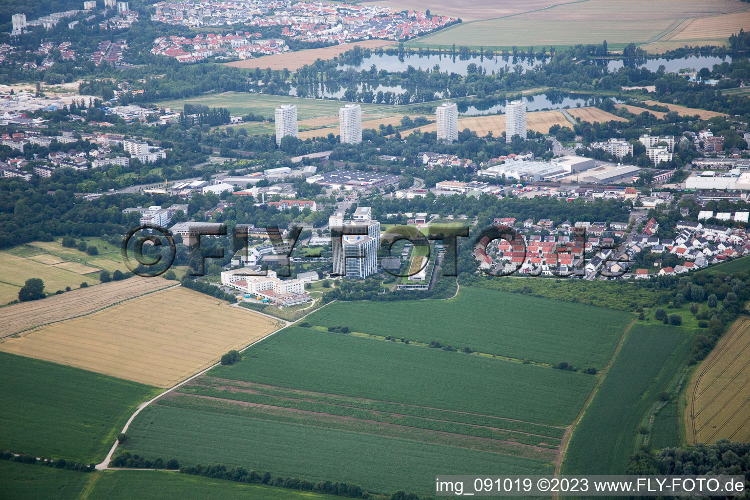 Aerial view of District Oggersheim in Ludwigshafen am Rhein in the state Rhineland-Palatinate, Germany