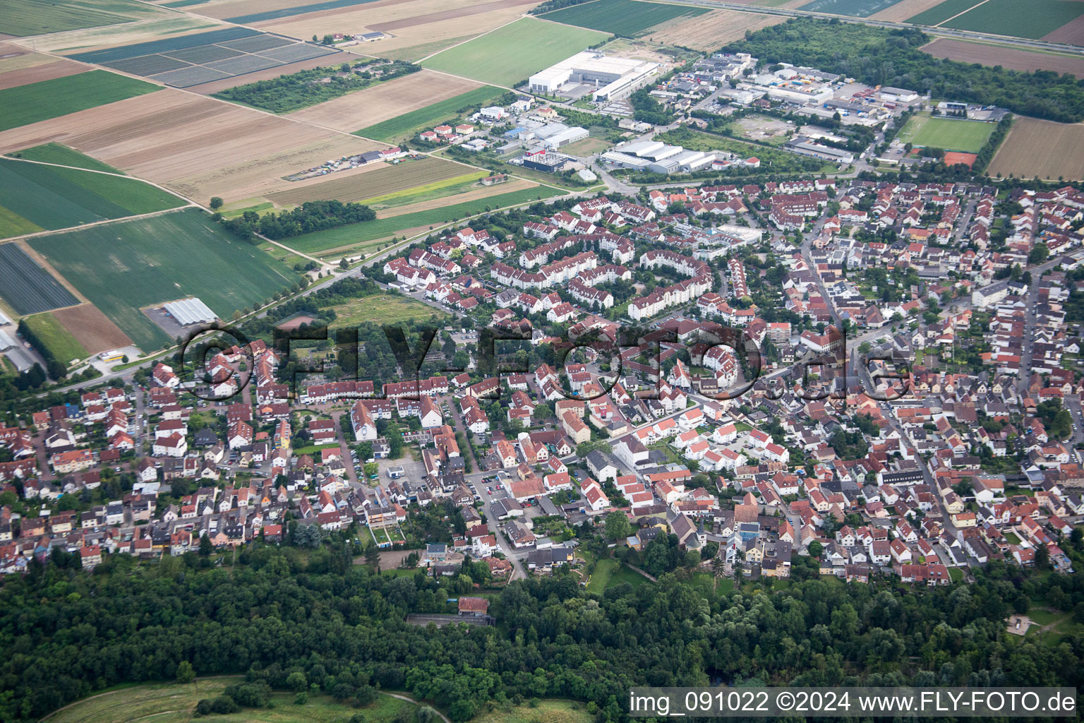 Aerial view of District Maudach in Ludwigshafen am Rhein in the state Rhineland-Palatinate, Germany