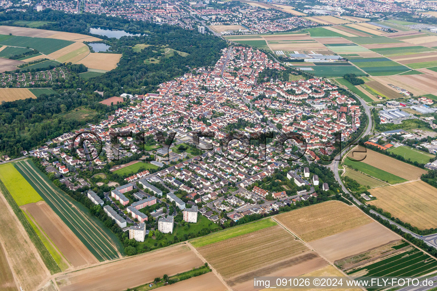 Aerial photograpy of District Maudach in Ludwigshafen am Rhein in the state Rhineland-Palatinate, Germany