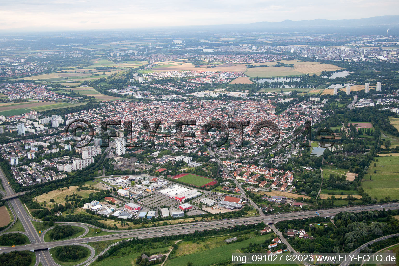 Oblique view of District Oggersheim in Ludwigshafen am Rhein in the state Rhineland-Palatinate, Germany