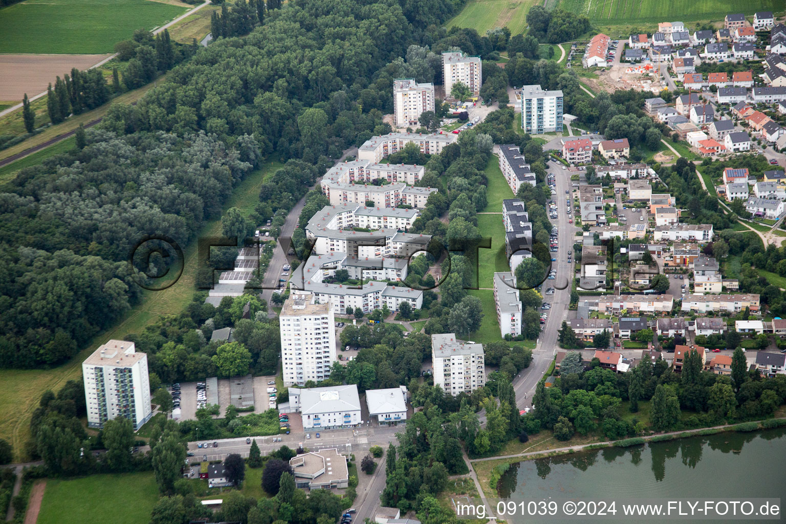 District Oggersheim in Ludwigshafen am Rhein in the state Rhineland-Palatinate, Germany from the plane