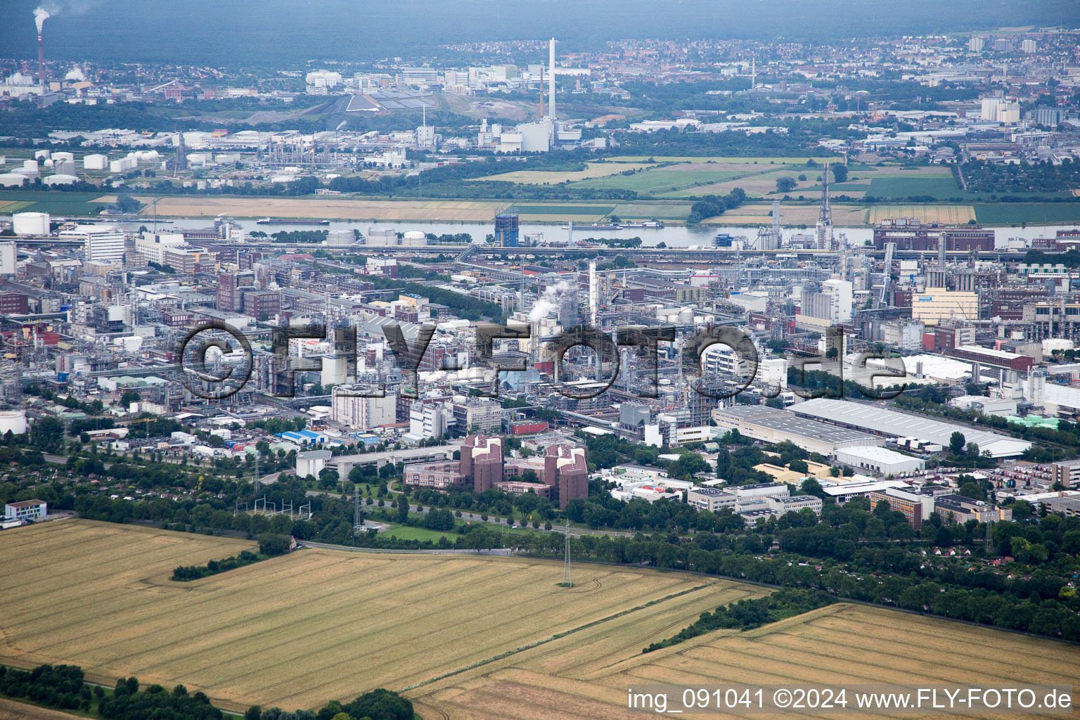 District BASF in Ludwigshafen am Rhein in the state Rhineland-Palatinate, Germany from the plane