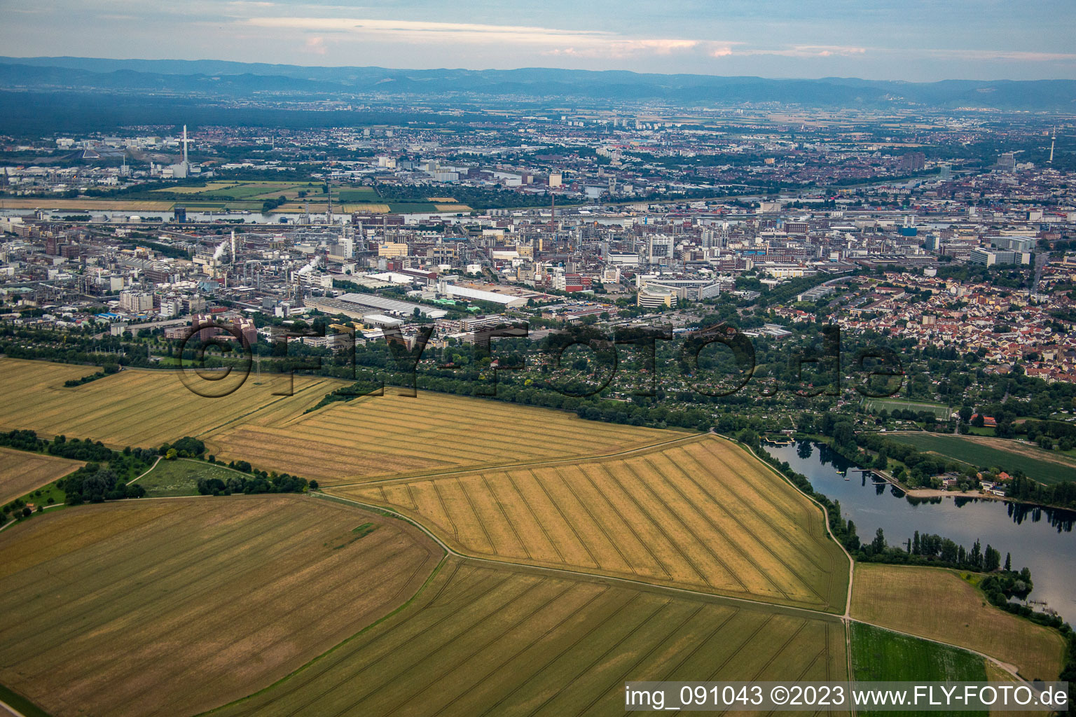 Aerial view of BASF from the west in the district Friesenheim in Ludwigshafen am Rhein in the state Rhineland-Palatinate, Germany