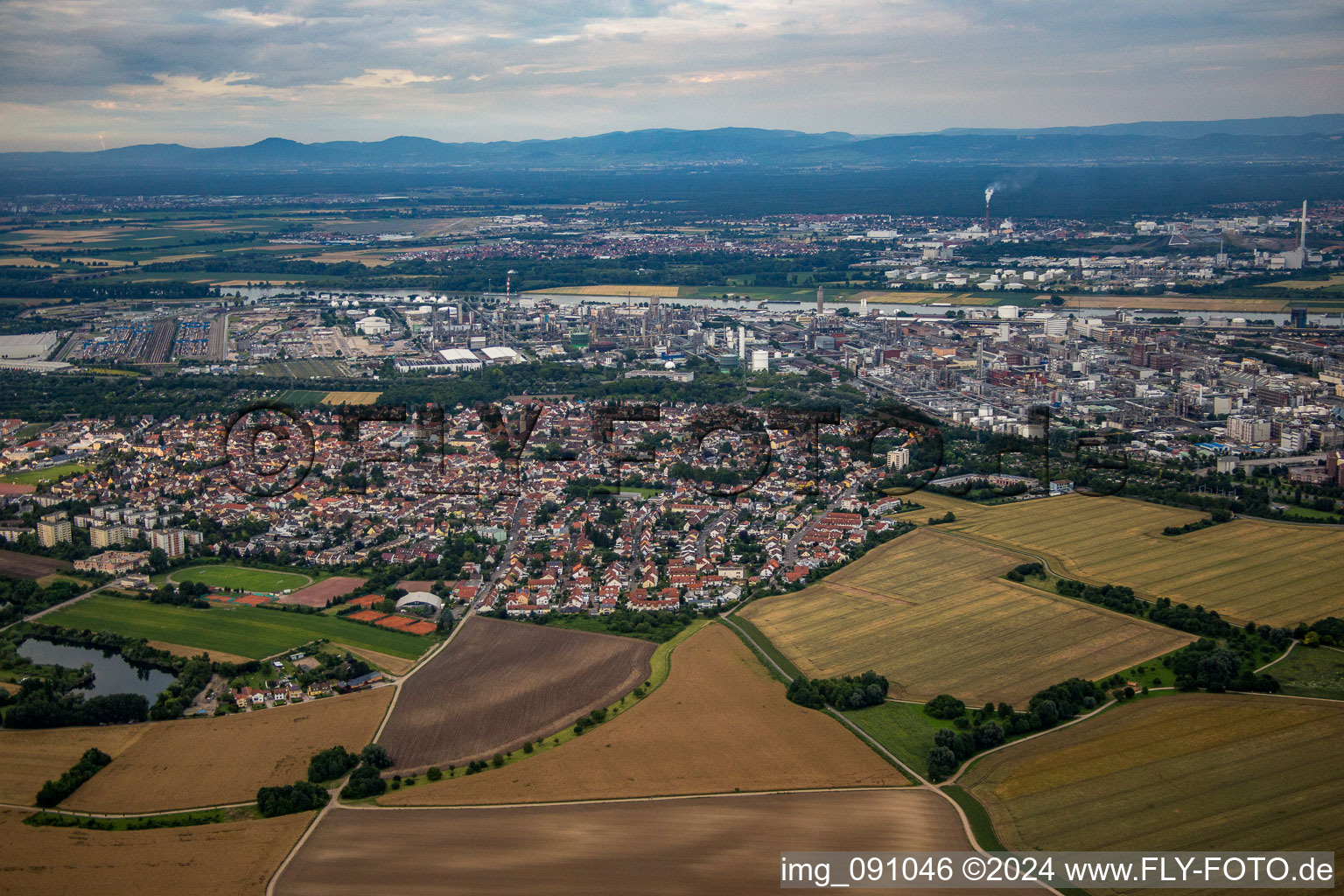 District Oppau in Ludwigshafen am Rhein in the state Rhineland-Palatinate, Germany seen from above